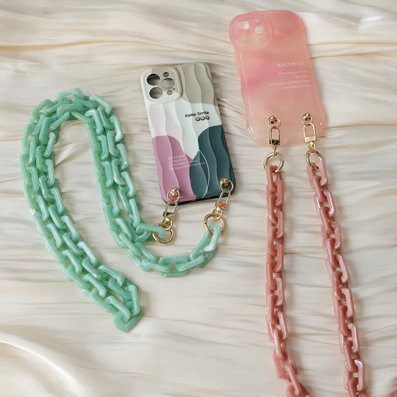 

New Phone Accessory Detachable Chain Candy Crossbody Long Phone Case Chains Acrylic Shoulder Lanyard Cell Mobile Patch Strap