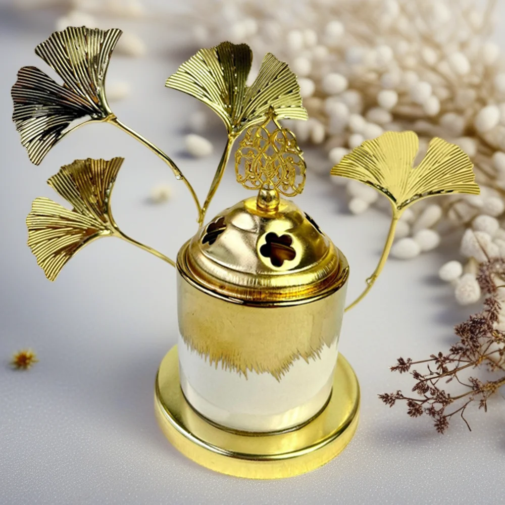 

Arabic Style Metal Incense Burner with Bamboo Base Handmade Home Decor Unique Party Gift for Ramadan, Eid Wedding