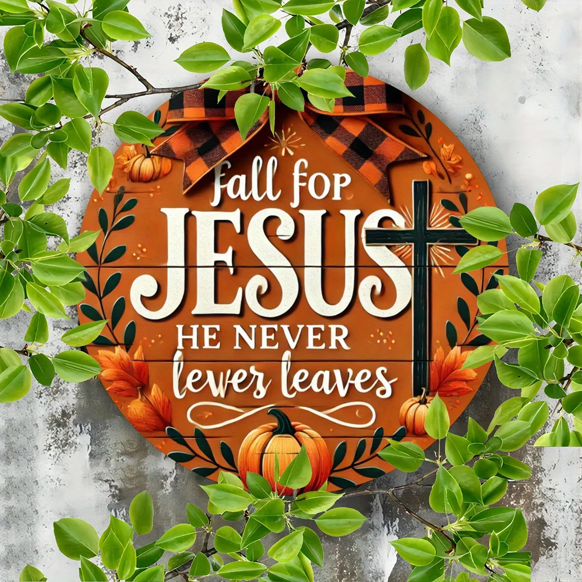 2D Flat Surface, 2D Flat Surface - 1pc Spilling Eternal Life Leaves Theme Design, Flat-Printed Wooden Sign, Round Wooden Hanging