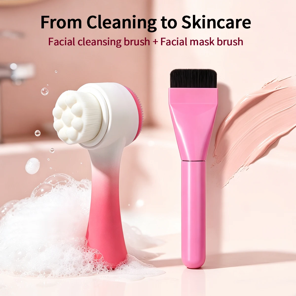 2PCS Facial Skincare Brush Set,Double‑Sided Manual Facial Cleansing Brush&Flat Facial Mask Brush,Deep Pore Cleansing