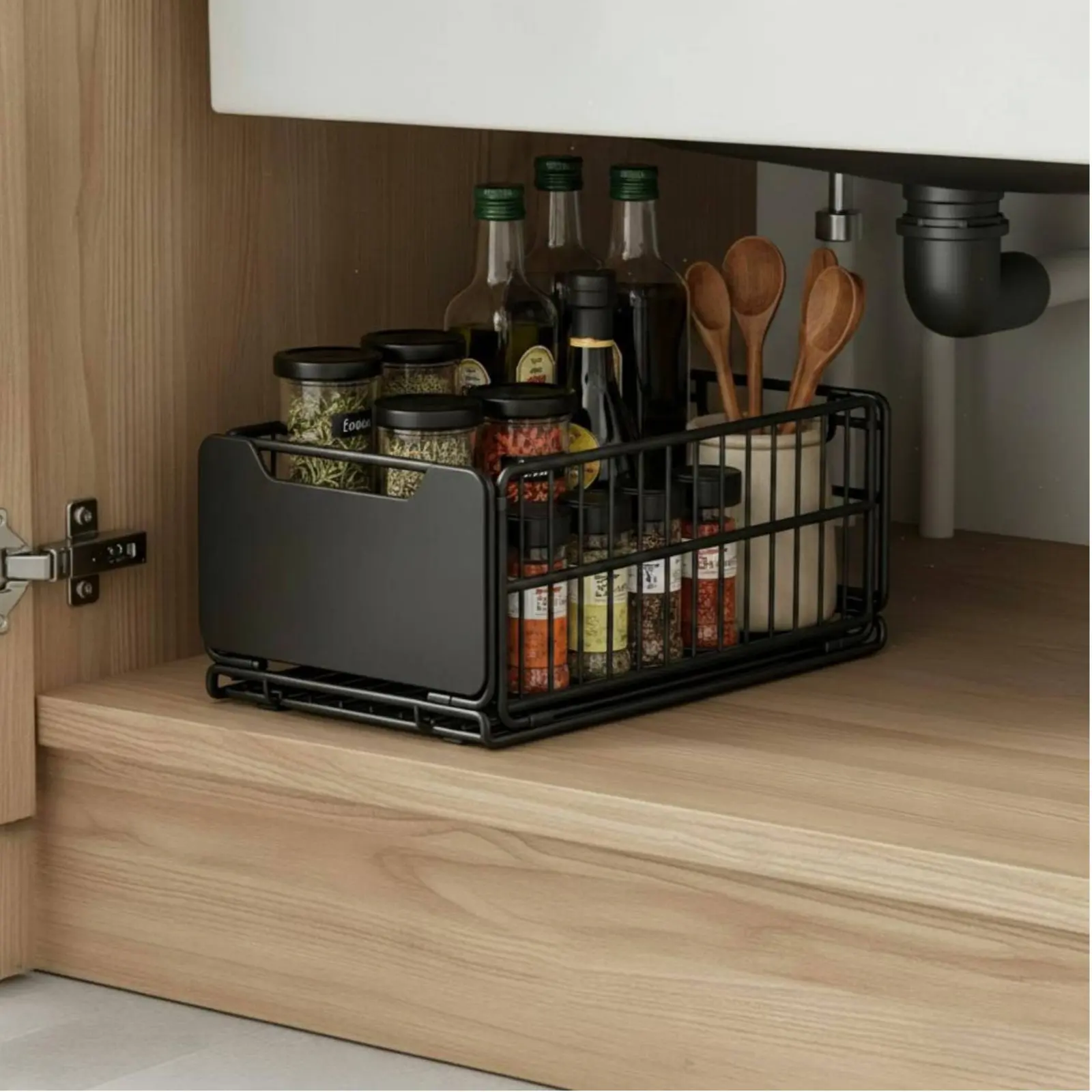 Under Sink Organizer Foldable Sliding Cabinet Basket Pull-Extendable Cabinet Drawer Large Capacity Household Storage