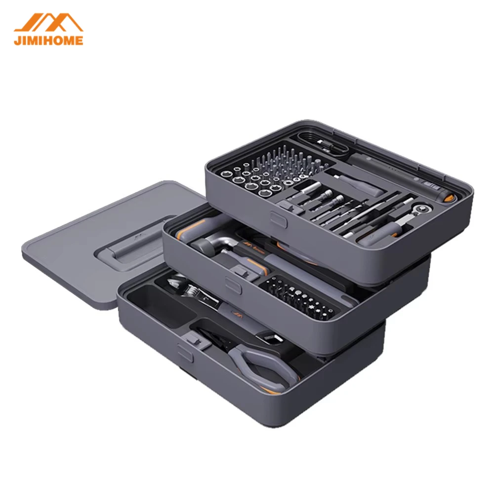 JIMIHOME Home Tool Kit General Household Hand Tool Kit with Stackable Tool Storage Box for Homeowner, Diyer, Handyman