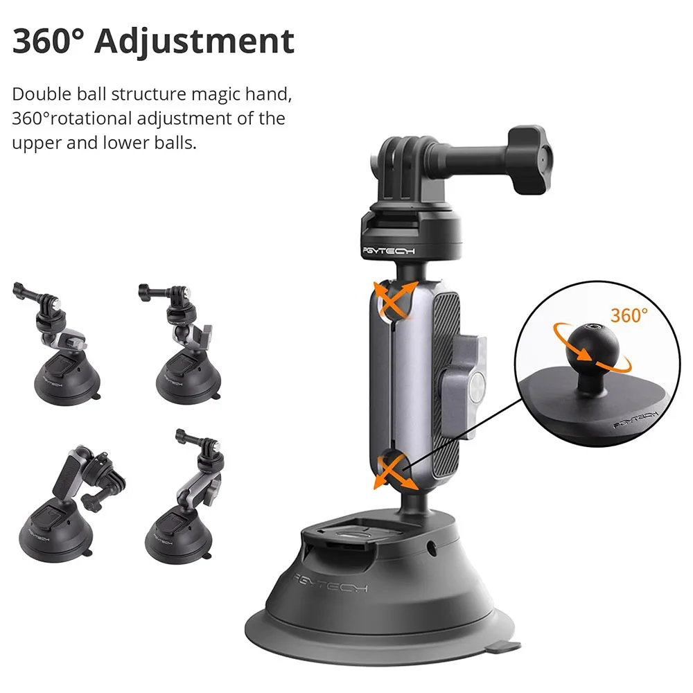 PGYTECH CapLock Suction Cup Mount 360° Rotation Car Mount For DJI OSMO Action POCKET 3 Gopro12/10/9/ With 1/4