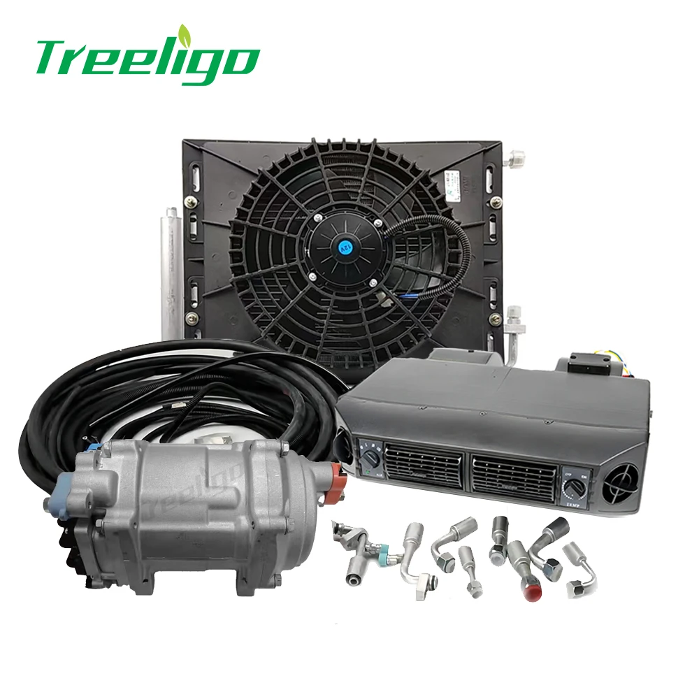 A/C Air Conditioning Kit for Truck Minibus Van TA/C Air Conditioner Universal Under-dash Unit Evaporator Compressor 3-Speed 12V