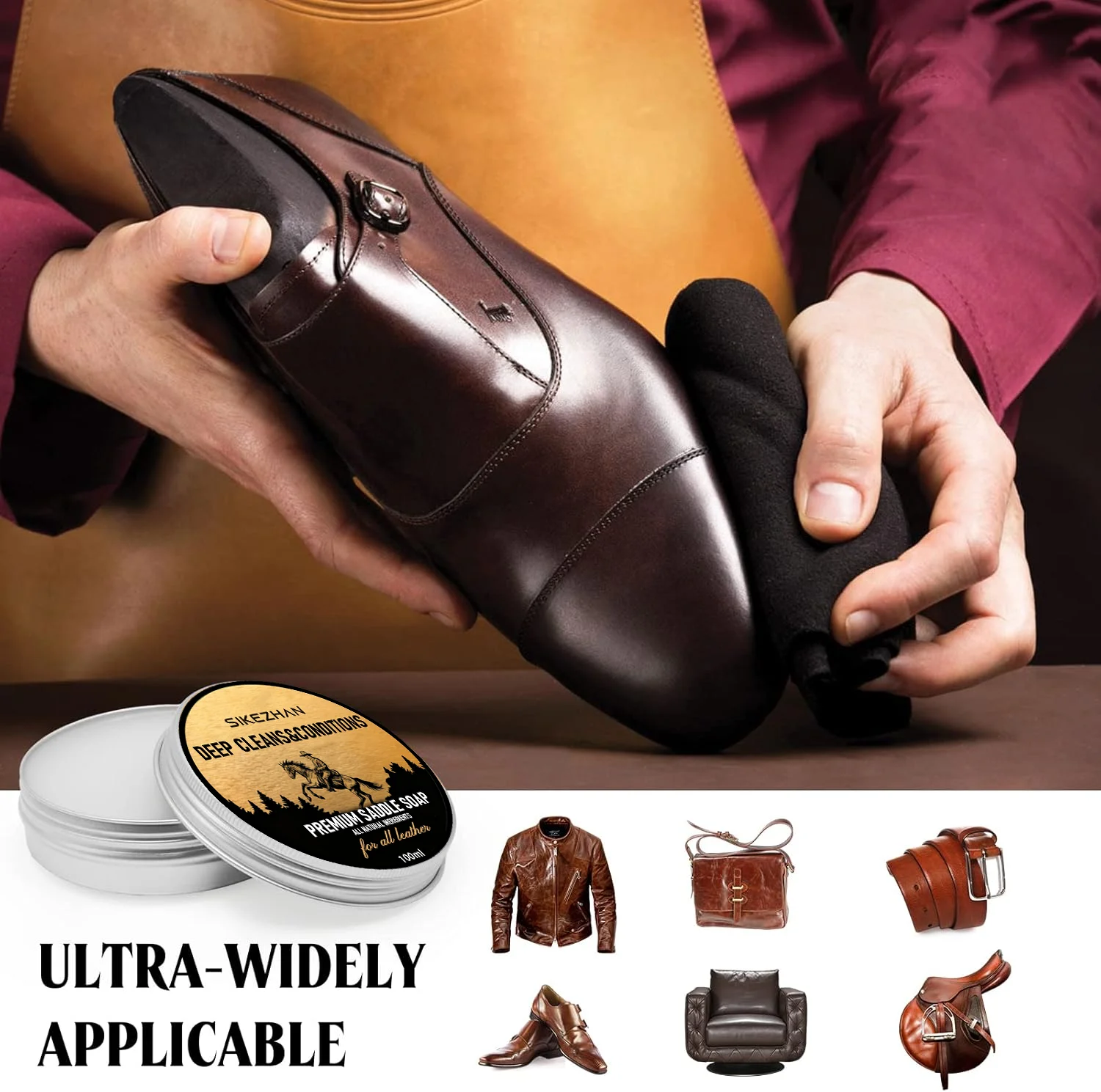Premium Saddle Soap for Deep Cleaning and Conditioning. All-Natural Ingredients for All Leather Goods, Revitalize Rich Luster.