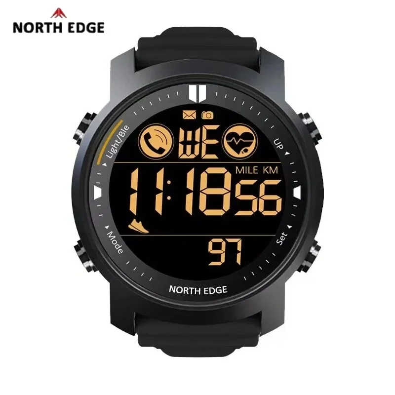 NORTH EDGE Men's Digital Watch Military Waterproof 50M Running Sports Pedometer Stopwatch Watch Heart Rate Wristband Latest