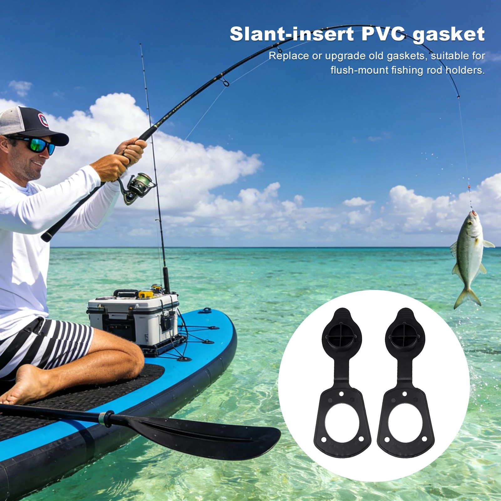 1/2/4Pcs Cap Fishing Rod Holder Cap Gasket Black PVC Flush Mount Accessory for Small Boats Canoes Kayaks Flush Mount Rod