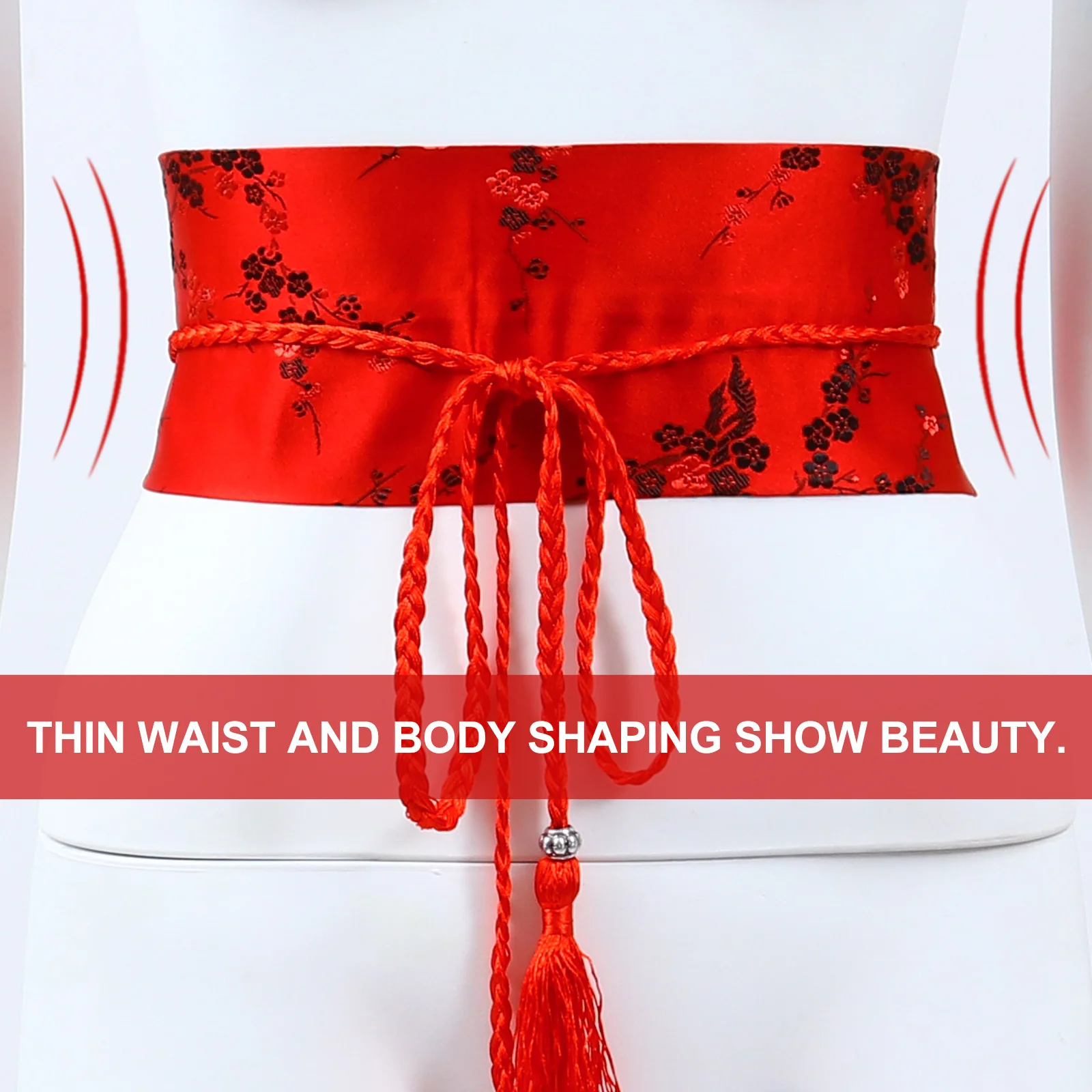 

Kimono Obi Girdle Belt Waist Belts Band for Women Bridegroom Tassel Accessory Red Color Size Adjustable Ethnic Style Knitted