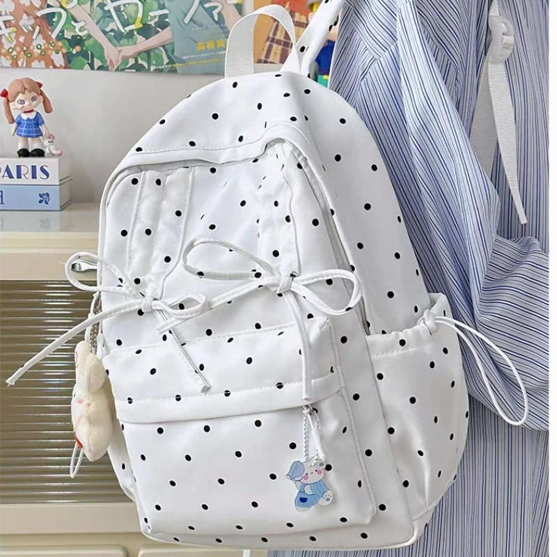 New Y2k Cute Polka Dot Backpack Sweet Girl Bow Small Schoolbag Large Capacity Students Knapsack Women's Fashion Outdoor Rucksack