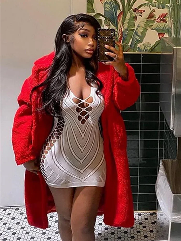 ผู้หญิง Halter ชุดลูกไม้แขนกุดดูผ่าน Hollow OUT Coquette Midnight สีขาวเซ็กซี่มินิ Bodycon Clubwear PARTY