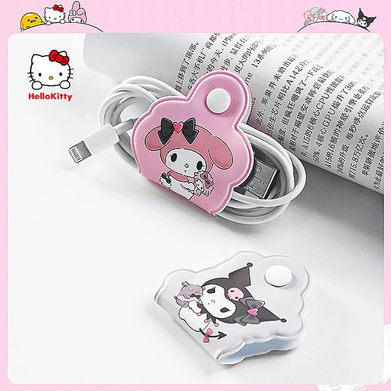 Sanrios Data Line Accessories Kuromi USB Charger Cord Management Cute Mymelody Cable Organizer Cable Holder Ties Winder Clip