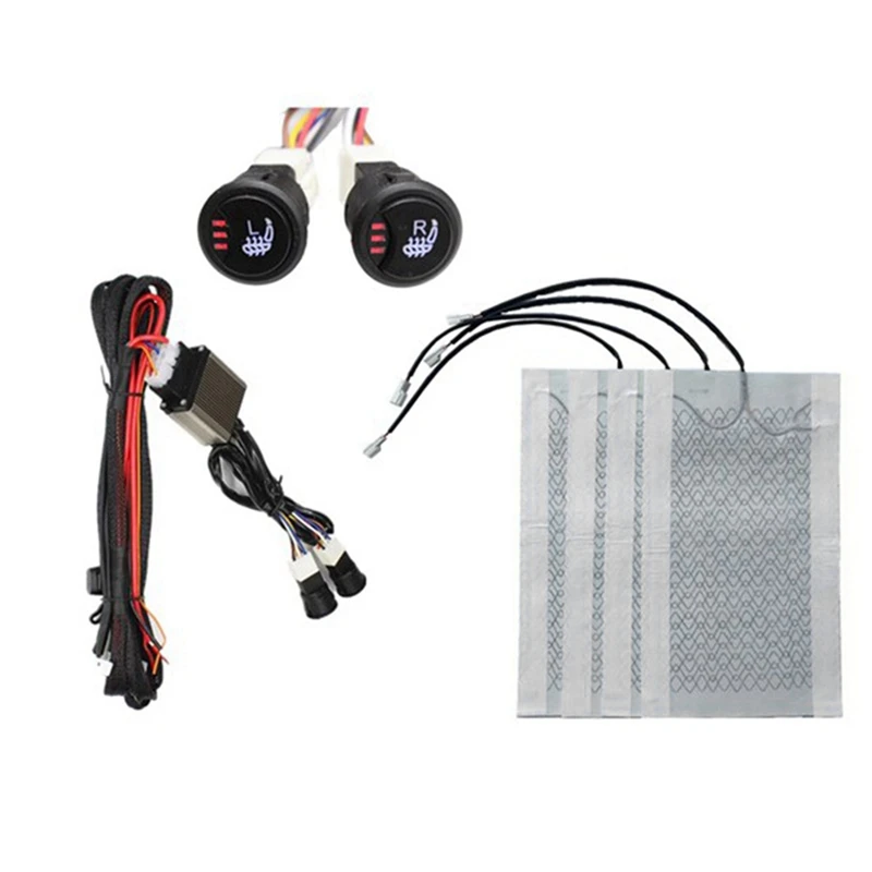 AU04 -Universal Built-In Car Seat Heater Kit Fit 2 Seats With 12V Carbon Fiber Heating Pads 3 Levels Control Switch System