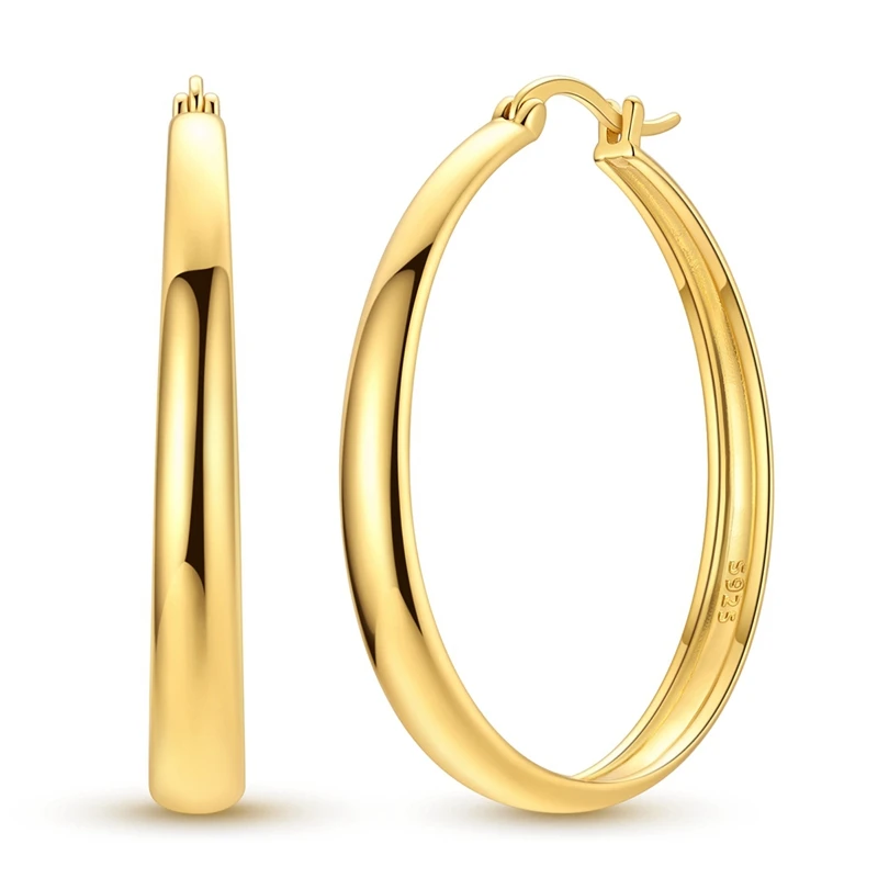 S925 Sterling Silver Chunky Oval Hoop Earrings Thick Polished Huggie Hoops Wholeness & Endless Blessing Women Fine Jewelry Gift