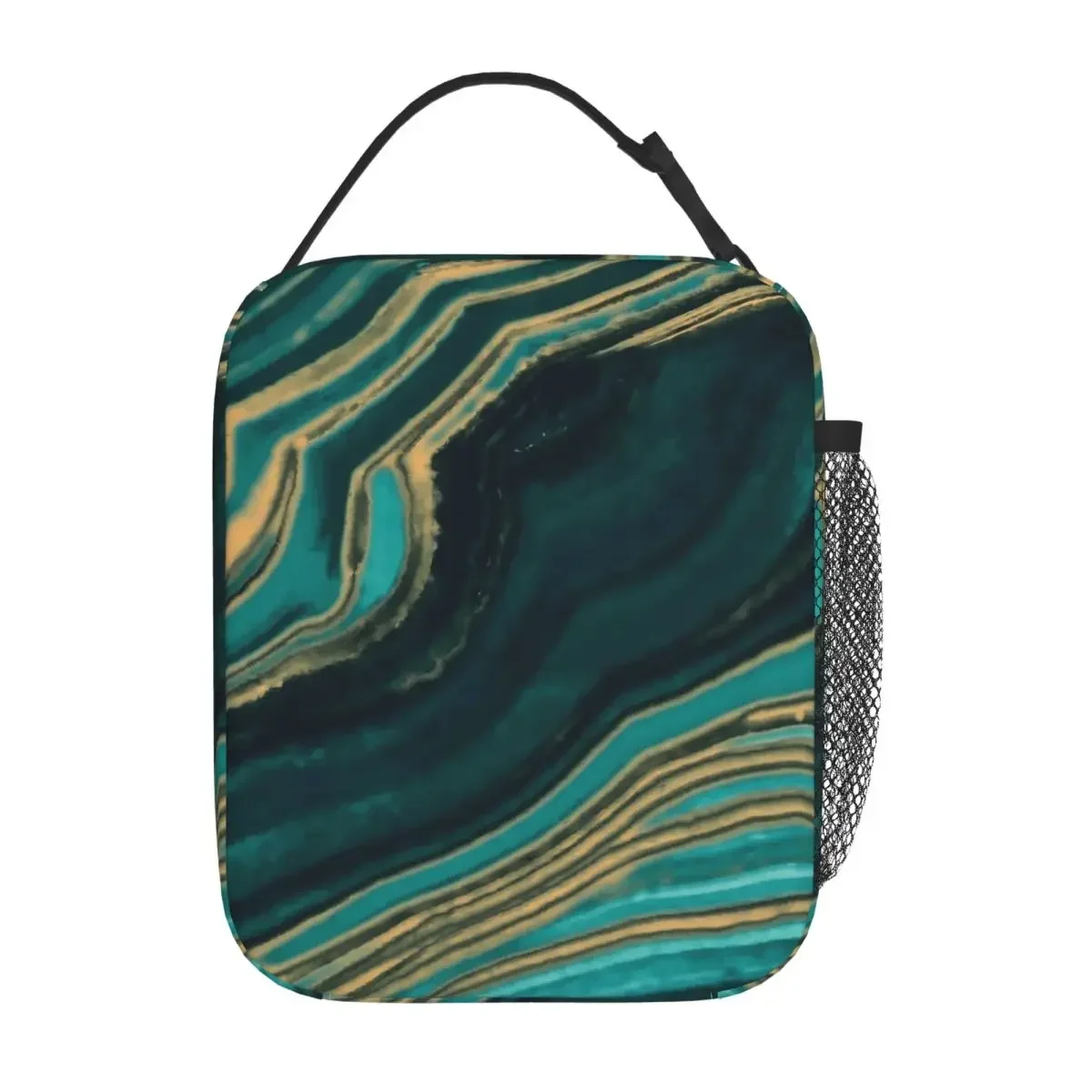 Gold Marble Lunch Bag Aqua And Metallic Travel Lunch Box For Child Fashion Designer Tote Food Bags Oxford Insulated Cooler Bag