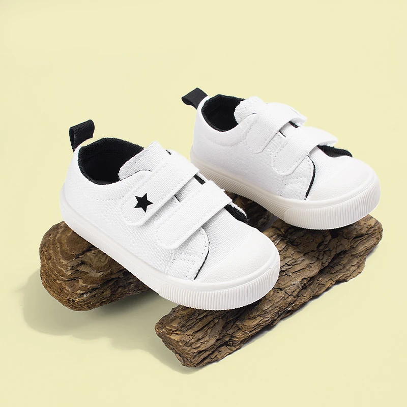 

Весна-Осень 2023, классическая парусиновая повседневная белая детская обувь унисекс на мягкой подошве с милым звездным принтом