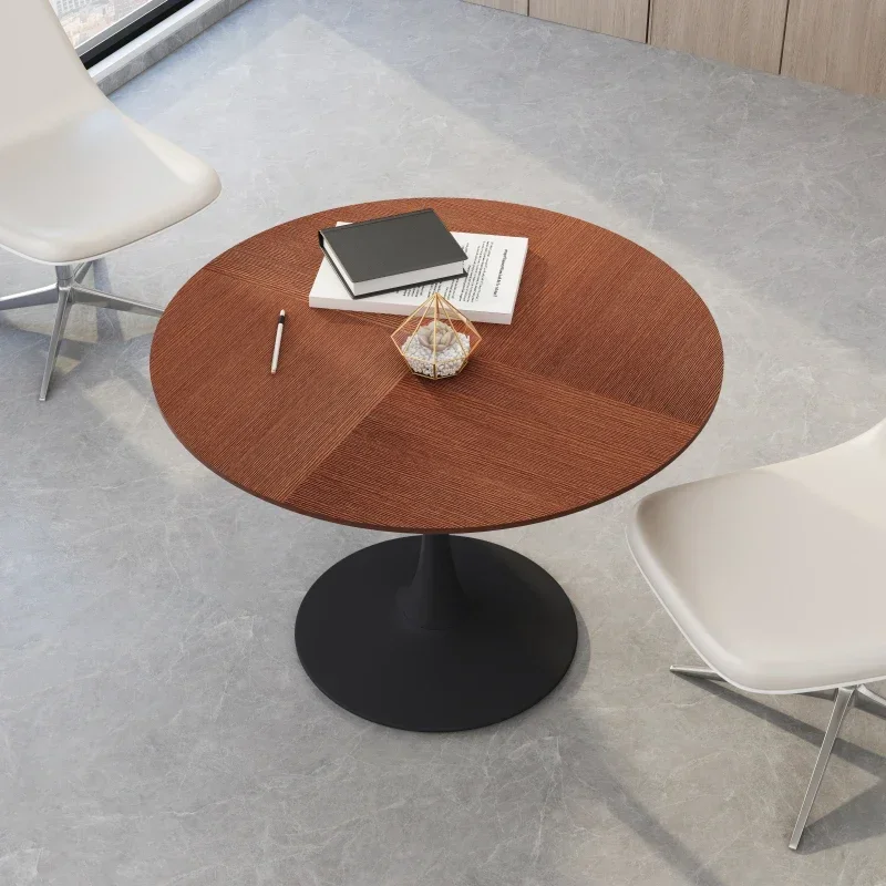 Round Table with Grain Table Top,Metal Base Dining Table,Modern End Table Leisure Coffee Table,on sale