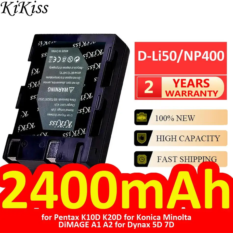 Camera Battery D-Li50 NP400 For Pentax K10D K20D For Konica Minolta Dimage A1 A2 For Dynax 5D 7D High-Capacity 2400mAh