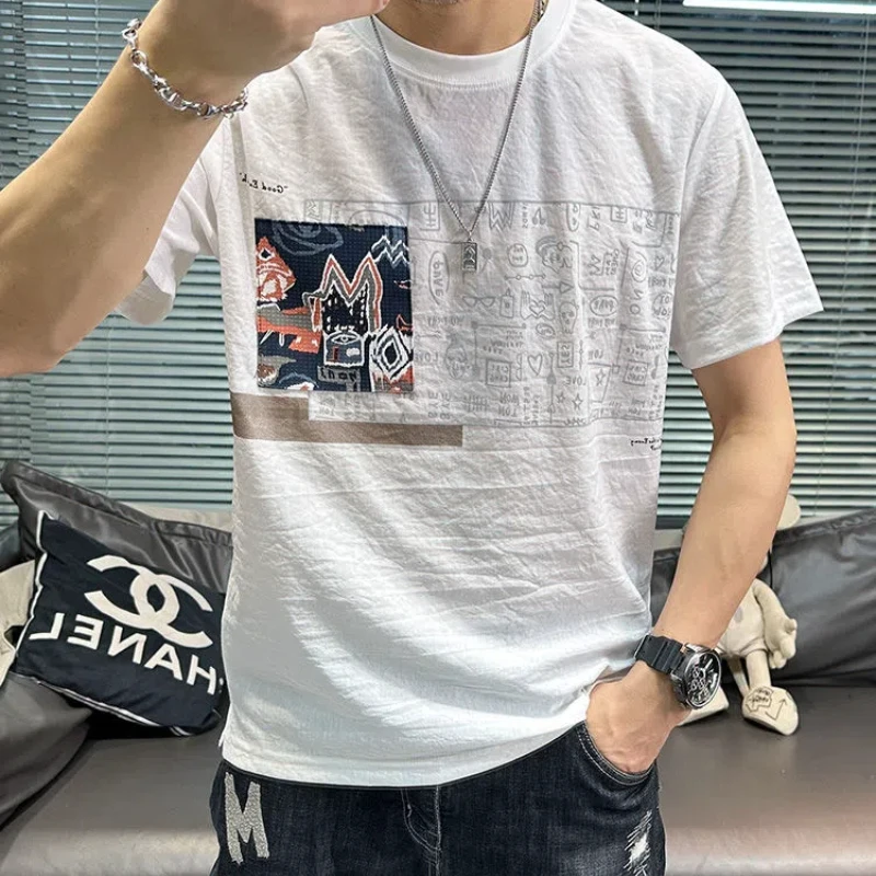 

New Cotton and Linen Short-sleeved T-shirt Men's Round Neck Ice Silk Breathable Casual Thin Top