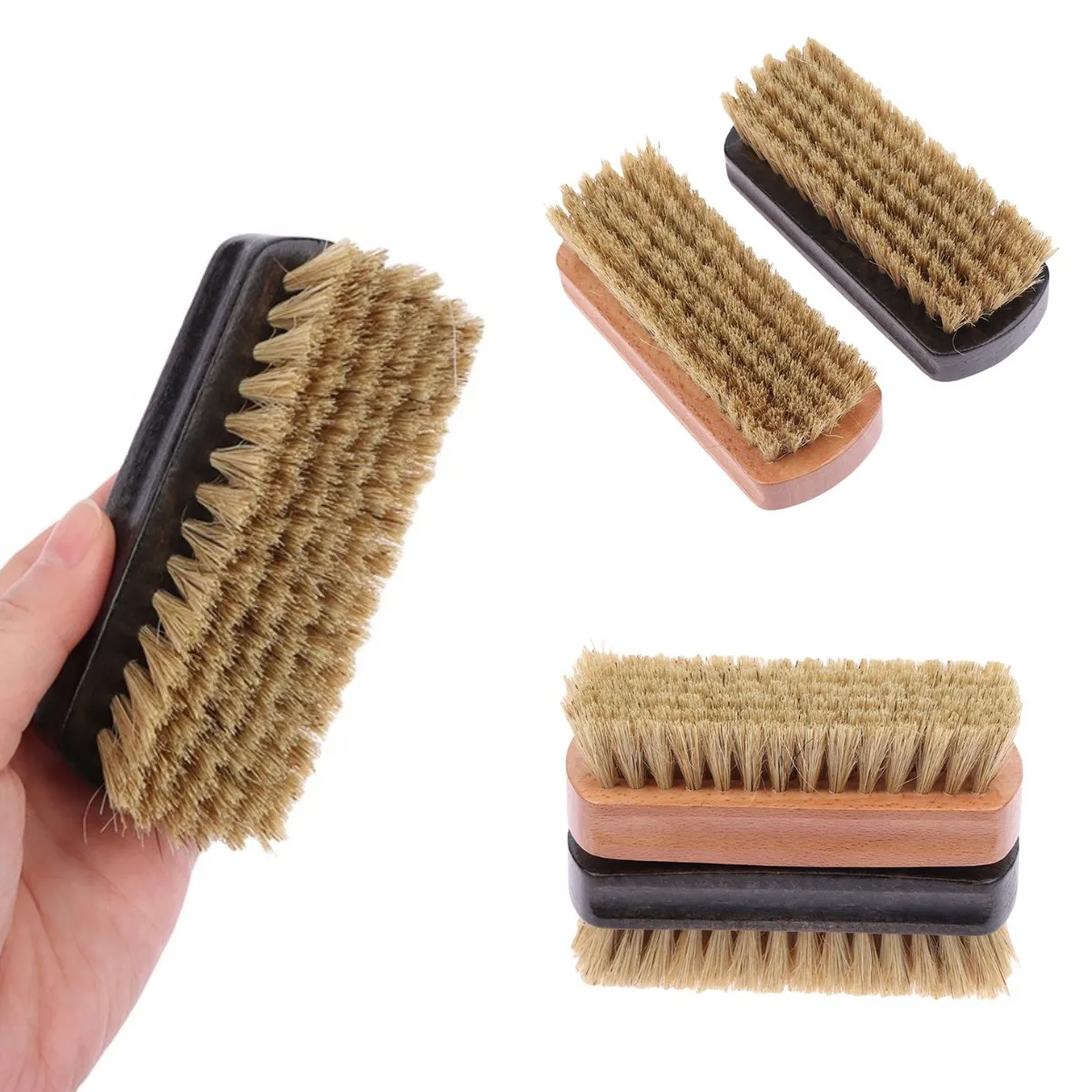 1 unidad 11,2*4,5*3,7 cm pelo de cerdo mango de madera cepillo para encerar cerdas duras superficie de zapato limpieza pulido cepillo de engrase cepillo para brillo de zapatos