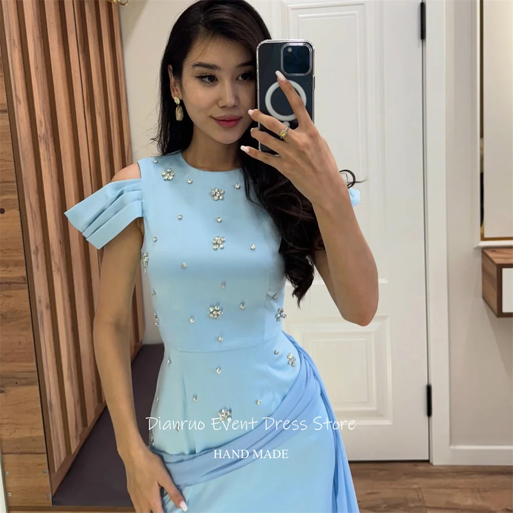 ชุดราตรีคริสตัลสีชมพูหรูหราสไตล์เมอร์เมดสำหรับงานแต่งงาน ดีไซน์ Dianruo Bling  ชุดยาวสำหรับแขกในงานแต่งงาน  ชุดเดรสออกงานแบบสั่งตัดได้