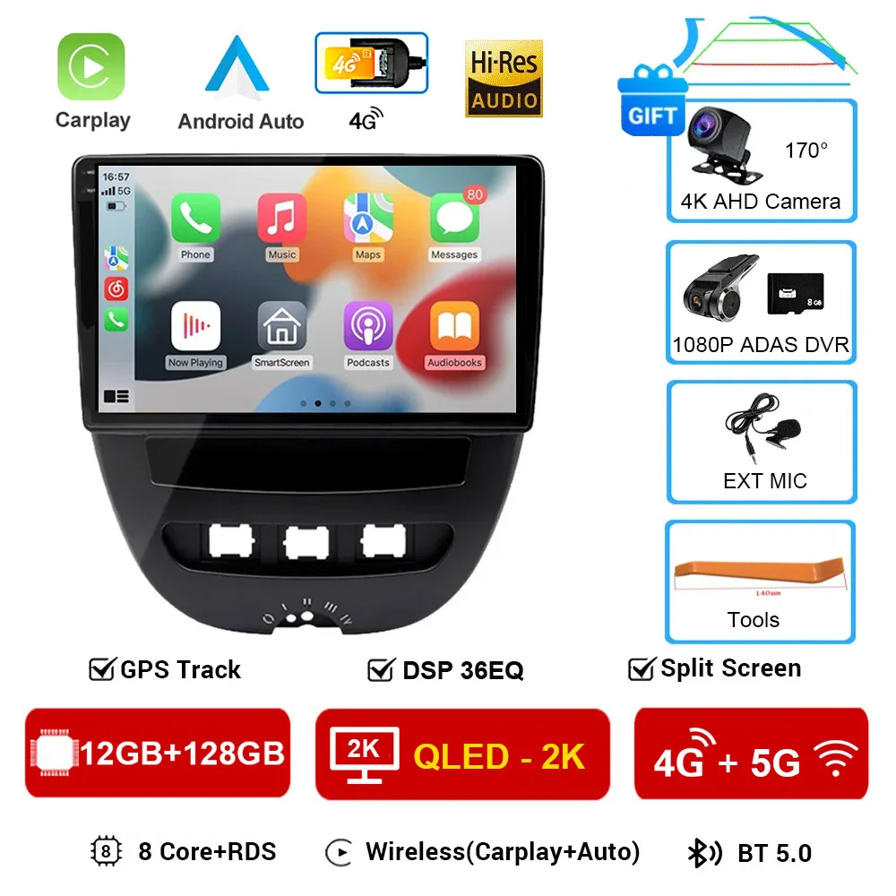Android 16 2 Din Auto Multimedia Speler Voor Peugeot 107 Toyota Aygo Citroen C1 2005-2014 Head Unit Stereo GPS navigatie BT WIFI