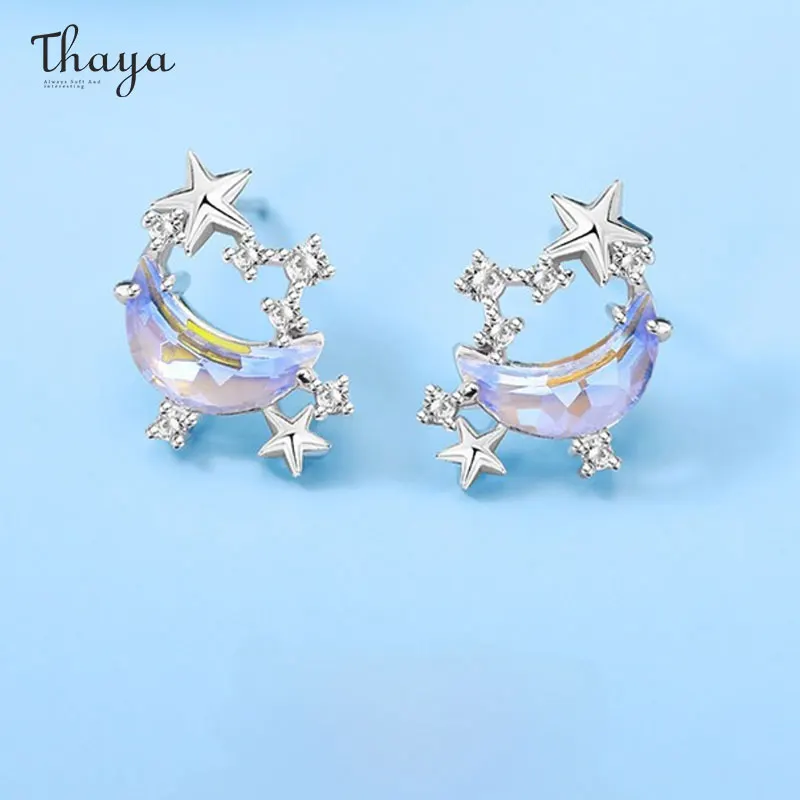 

Thaya S925 Silver Pendant Earrings for Women Moon&Stars Crystal Fashion Elegant Dangle Earrings Party Engagement Fine Jewelry