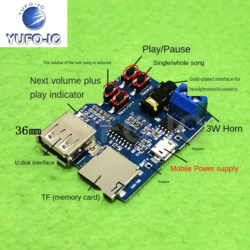 1PCS MP3 Non-Destructive Decoding Board MP3 Decoder Module TF Card U Disk Decoding Player Comes With Power Amplifier DIY