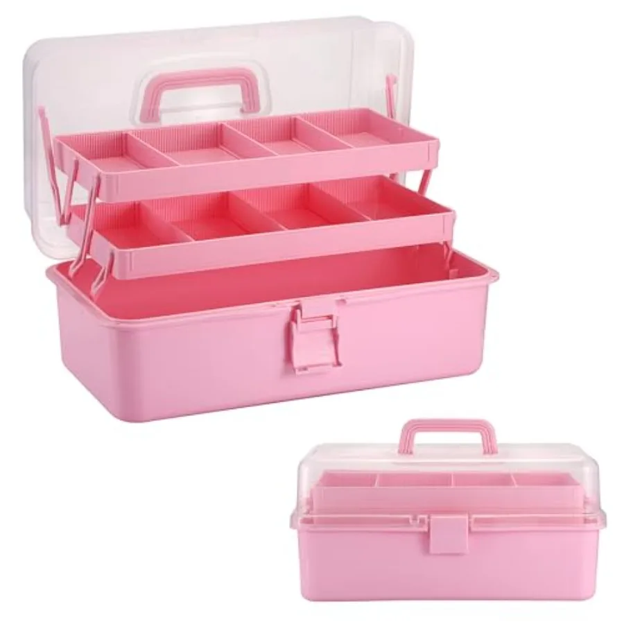 

Трехслойный прозрачный пластиковый органайзер для хранения и творчества 16 дюймов с регулируемыми разделителями, портативный, с ручкой, для художественных принадлежностей