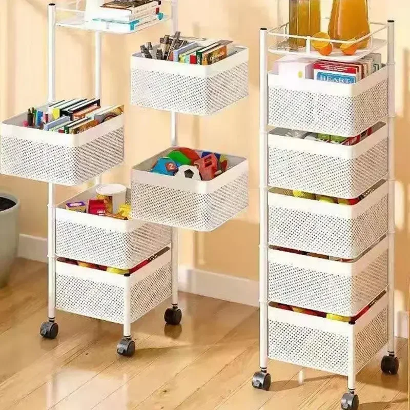 

Kitchen Rotatable Fruit Vegetable Shelf with wheel Installation Free Multi-Layer living room Storage Rack for Snacks Fruits