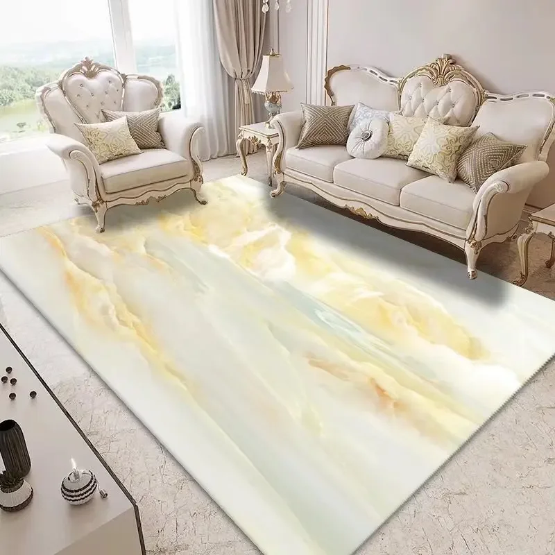 

Marble-Look Luxury Area Rug: Machine Washable Non-Slip for Living Room Bedroom Study