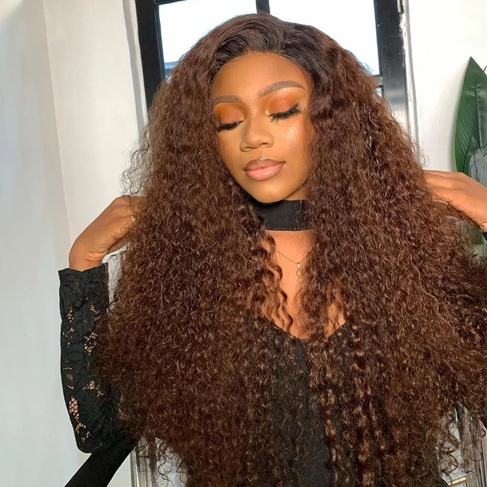 Ombre Brown Kinky Curly Soft Natural Hairline 180Density 26”Long Lace Front Wig For Black Women With Baby Hair Preplucked Daily