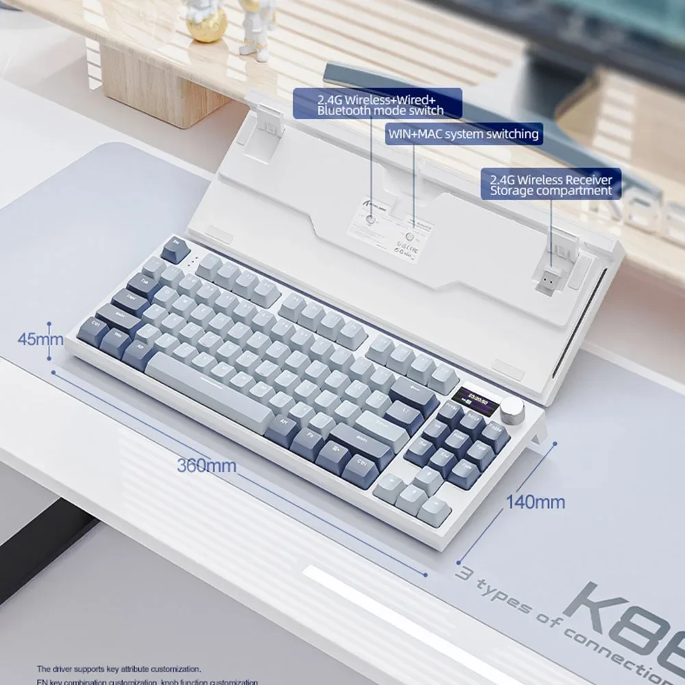 Imagem -06 - Ataque Shark-k86 Teclado Mecânico sem Fio Rgb Tri-mode 75 Layout Estrutura de Junta Hot Swap Metal Knobtft Screen Computador