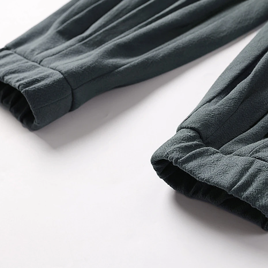 Solid Color Linen Pants Men 9XL Plus Size Jogger Pants Fashion Casual Elastic Waist Pants Male Linen Trousers Big Size 9XL