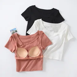 Casual V Neck Night Clothes One Piece Women's Sleeping Shirts Chest Pad Short Sleeve Pajamas Tops Summer Bottoming T-shirt