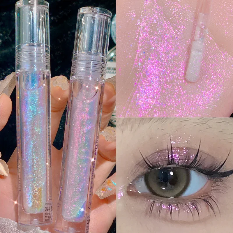 Evidenziatore multifunzionale glitter Waterproof Purple Liquid Eyeshadow Eyeliner Pearl Brighten Silkworm Shake High Gloss Makeup