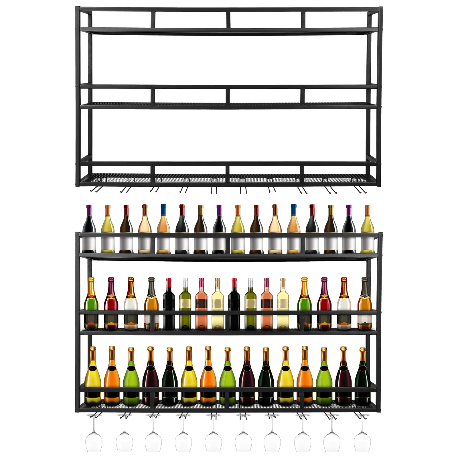 

Bar Liquor Bottle Display Shelf Wall-Mounted Glasses Bar Shelf Large Capacity for Home Bar Dining Room Decorative