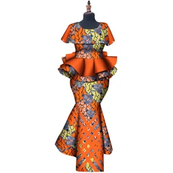 New BintaRealWax Customize African Dresses for Women Elegent Trench V-neck Top and Mermaid Skirt Plus Size 6XL WY8300