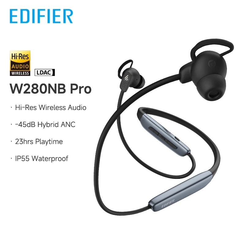 Edifier W280NB Pro Wireless Noise Cancelling Neckband Headphones Bluetooth V5.4 Hi-Res LDAC Sport Earphones IP55 Waterproof image 3
