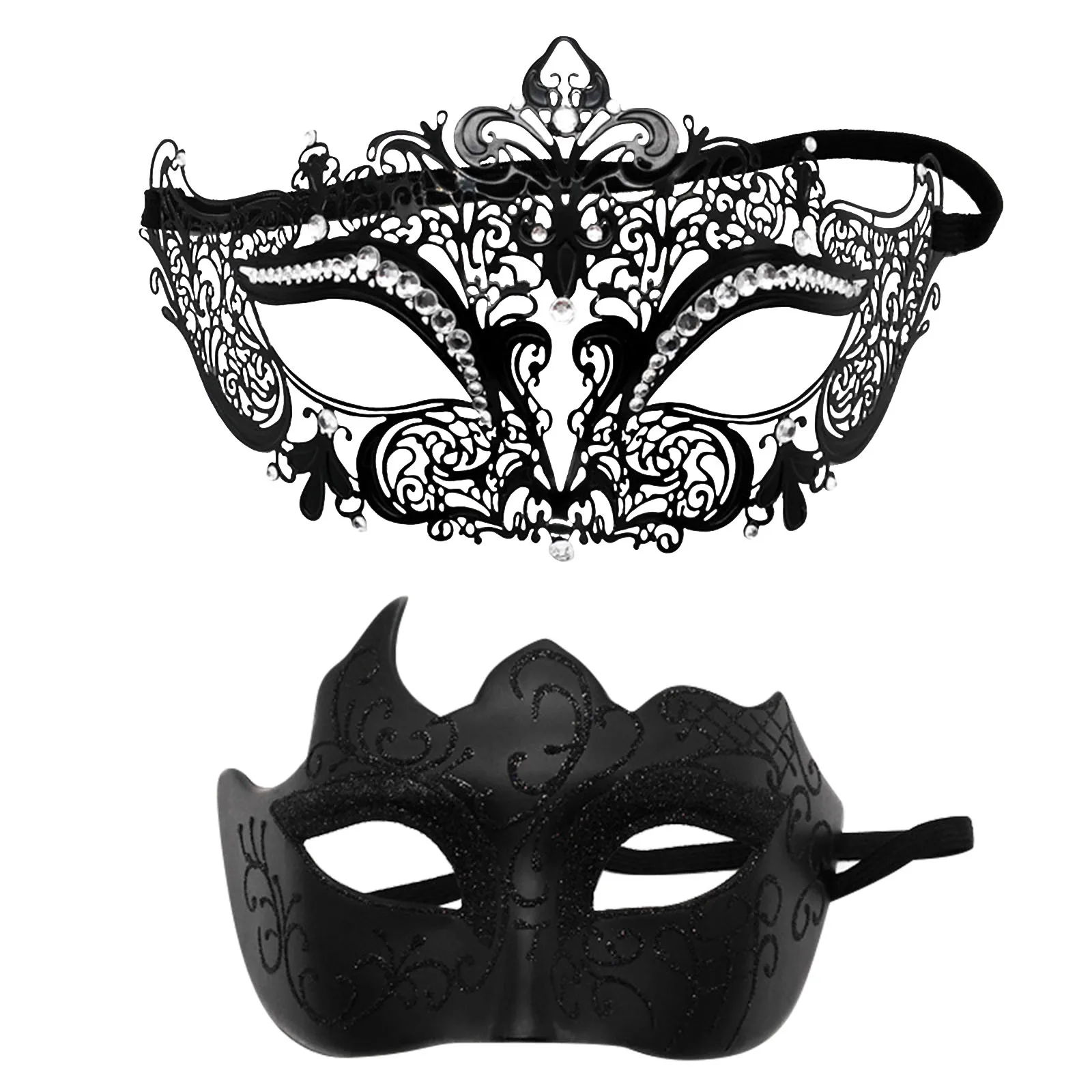 Carnival One Pair Couple's Gorgeous Venetian Masquerade Mask Party Costume Accessory Black Silver Gold Metal Filigree Party Mask