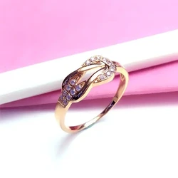 Unique Design 585 Purple Gold Plated 14K Rose Gold Inlaid Gemstone Rings For Women Romantic Simple Charm Wedding Jewelry Gift