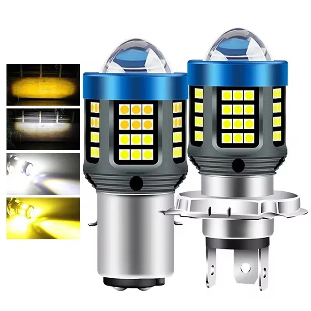 

1X H4 BA20D H6 P15D LED Motorcycle Headlight Dual Color White Yellow Hi Lo Beam Lens Fog Lamp for Motobike Scooter Running Light