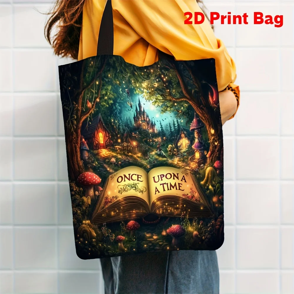 1pc Enchanted Fairy Tale Forest Tote Bag with Grimoires Reusable Durable Polyester Shoulder Bag for Women Casual Book Lovers