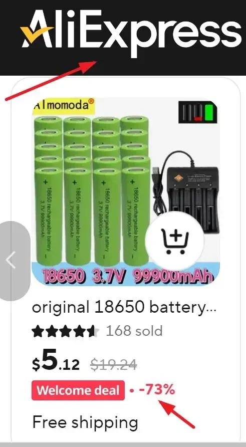 original 18650 battery with large capacity 99900Mah 3.7V+charger toy flashlight lithium-ion rechargeable battery, free shipping