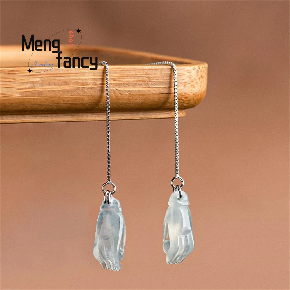 Natural Jadeite A-goods Pearl In the Palm Earrings S925 Silver Lnlaid Simple Exquisite Elegant Sexy Young Girls Fashion Jewelry