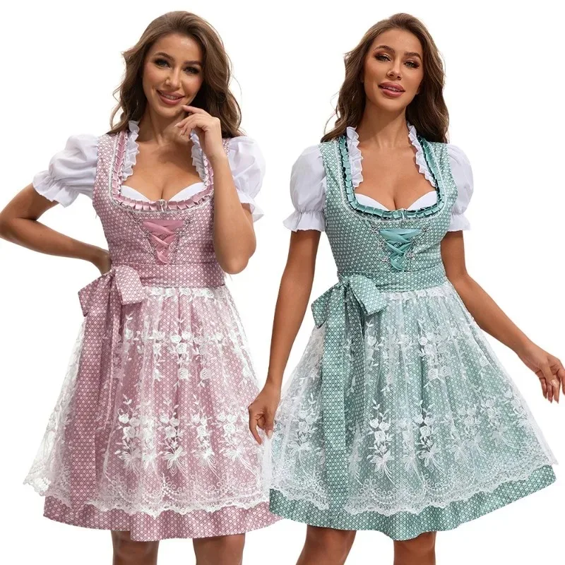 Bayerisches Biermädchen Sexy Dirndl Oktoberfest Deutsches Kostüm Damen Spitze Bedrucktes Dirndl-Set München Festival Outfit Korsett Gebundenes Kleid