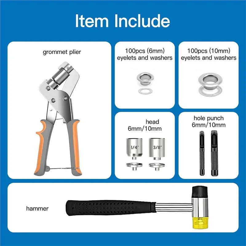 2025 Trend Grommet Tool Kit Heavy Duty 1/4 And 3/8 Inch Hole Punch Pliers Handheld For Tarps Canvas Banners Leather Fabric 10Mm/