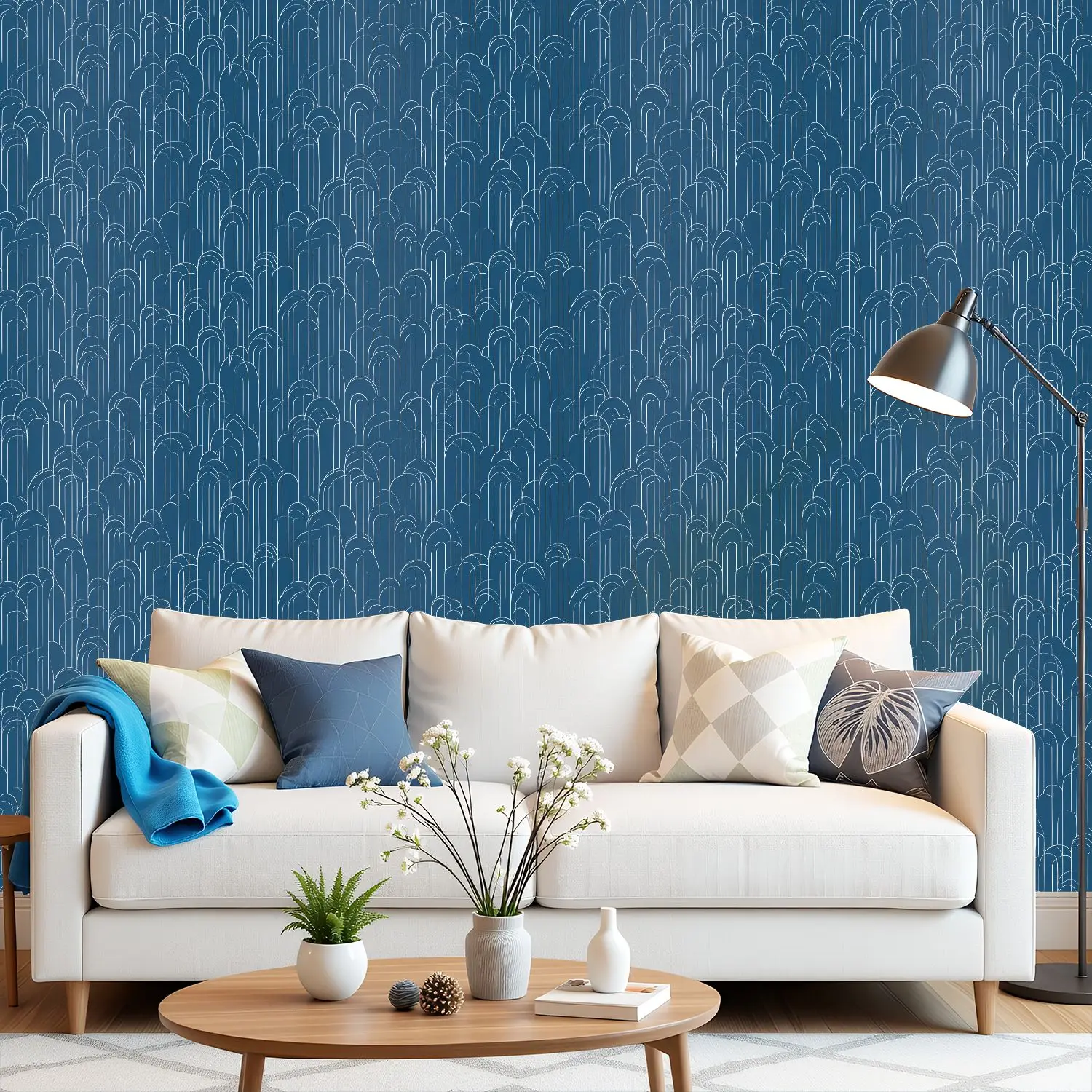 

Темно-синие изогнутые динамические обои 22,83 "X 118" водонепроницаемые обои для гостиной/спальни/ванной комнаты ПВХ стикер на стену