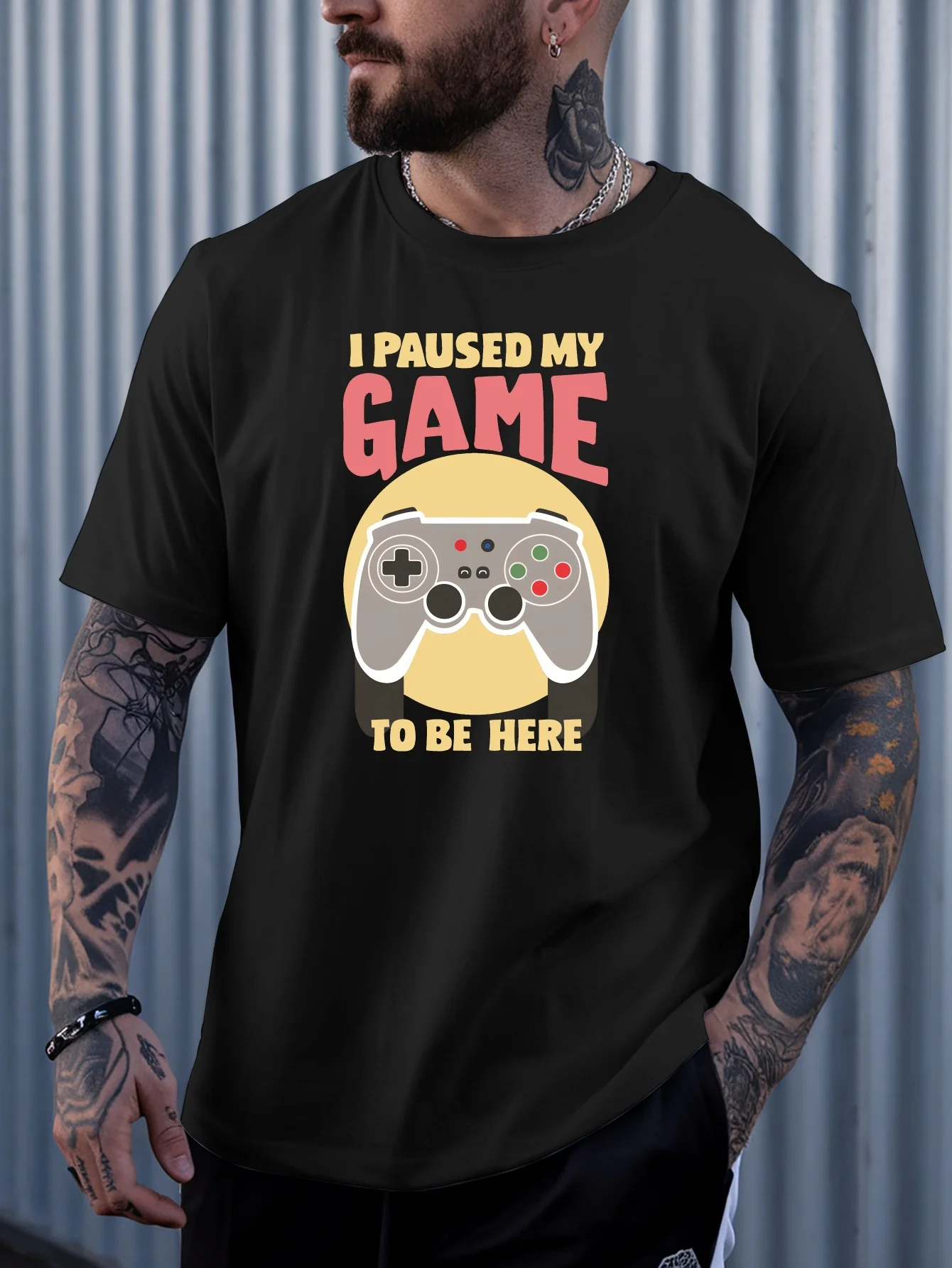 I Paused My Game To Be Here Graphic Mens T Shirt Game Controller Gamer Short Sleeve Crew Neck Cotton Tee Gaming Casual Top