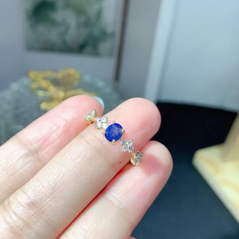 

Royal Blue Natural Sapphire Ring 4mm*5mm 0.4ct Genuine Sapphire 925 Silver Ring with 18K Gold Plating
