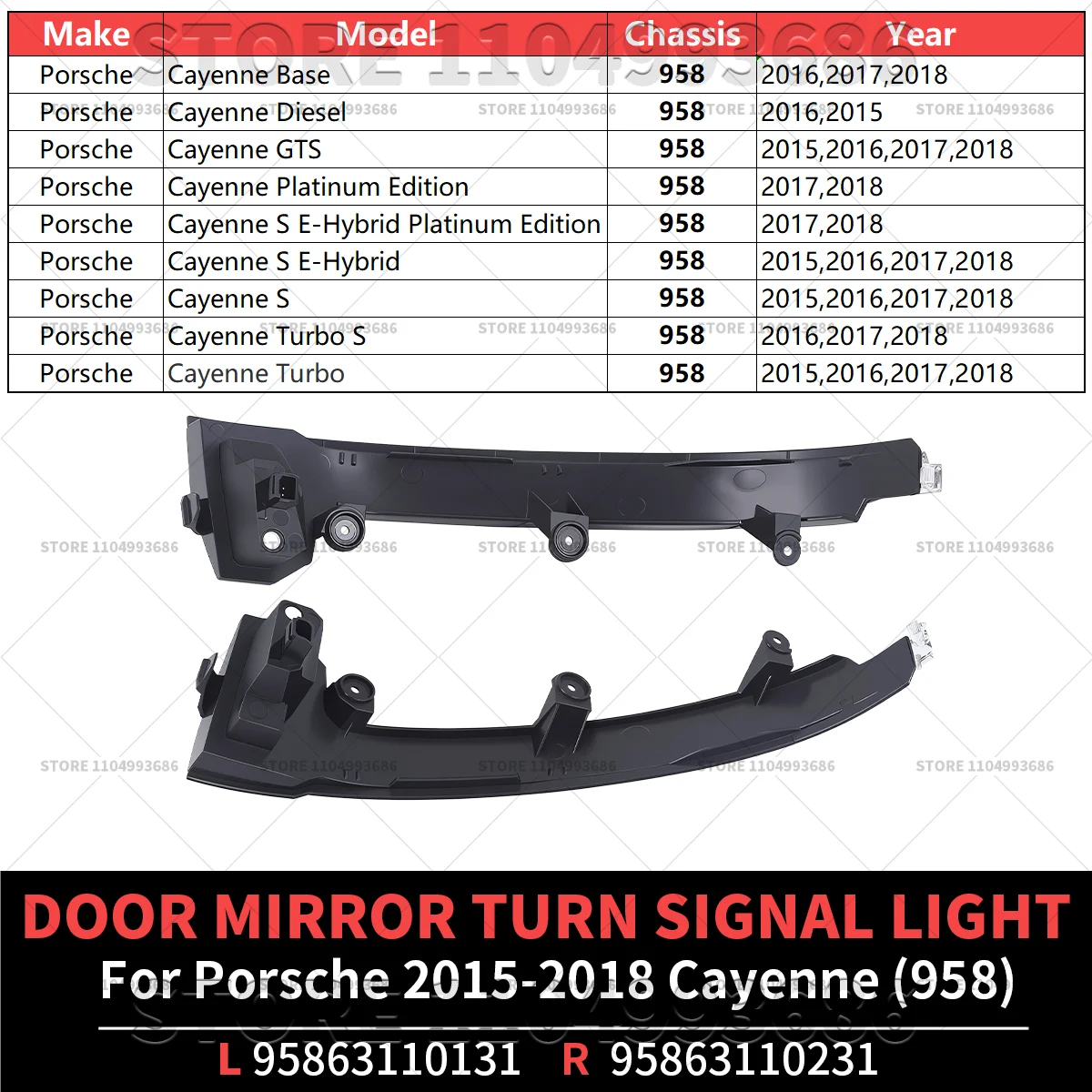 For 2015-2018 Porsche Cayenne 958 Door Mirror Turn Signal Light Left Right OEM 95863110131 95863110231 95863110130 95863110230